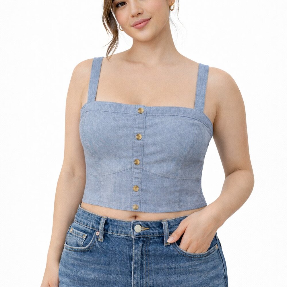 Abercrombie Fitch Blue Corset Bustier Crop Tank Top Size XL Festival Feminine